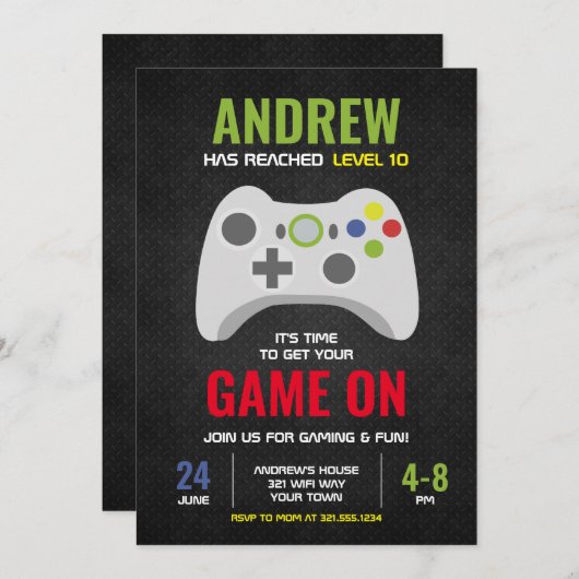 Geëvenaarde gamebeleving (Stijl 3) Uitnodiging fee (Voorkant / Achterkant)