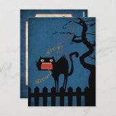 Geëvenaarde zwarte kat op Halloween-nacht Briefkaart (Voorkant / Achterkant)