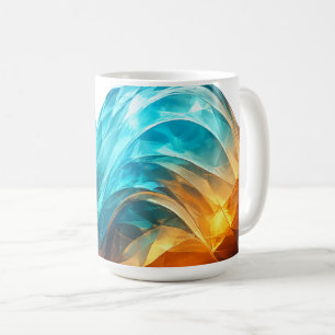 Gefaceteerde Cyan en Amber 3D Abstracte Golf Koffiemok