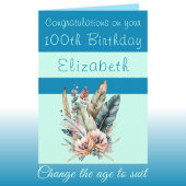 Gefeliciteerd 100ste verjaardag bloemenblauw groen kaart