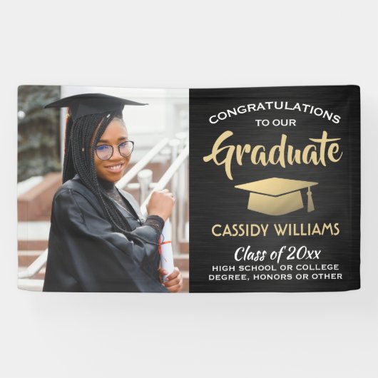 Gefeliciteerd 1 Afstuderen met foto geborsteld zwa Spandoek (Horizontaal)