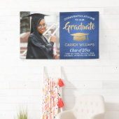 Gefeliciteerd 1 Foto Blue Gold White modern Afstud Spandoek (Insitu)