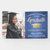 Gefeliciteerd 1 Foto Blue Gold White modern Afstud Spandoek (Horizontaal)