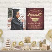 Gefeliciteerd 1 Foto Burgundy Red en Gold Afstuder Spandoek