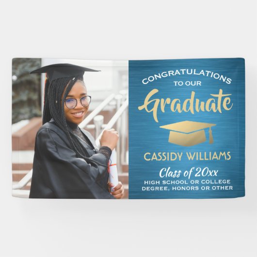 Gefeliciteerd 1 Foto geborsteld Blauwgroen Blauw G Spandoek (Horizontaal)