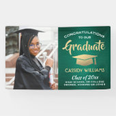 Gefeliciteerd 1 Foto Green Gold en White Afstudere Spandoek (Horizontaal)