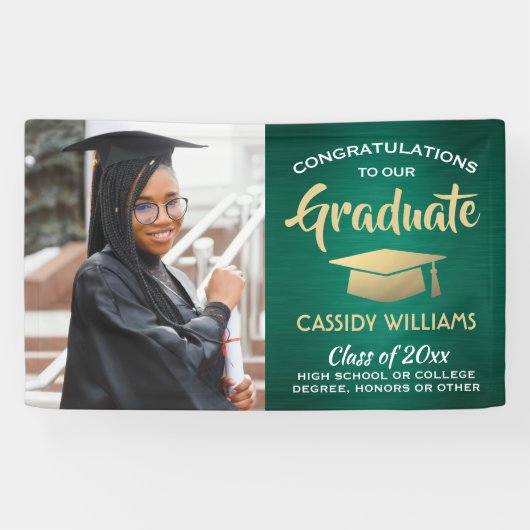 Gefeliciteerd 1 Foto Green Gold en White Afstudere Spandoek (Horizontaal)