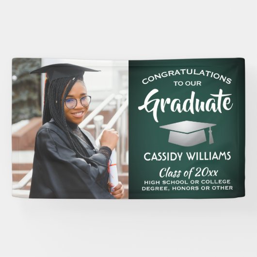 Gefeliciteerd 1 Foto groen wit en zilver Afstudere Spandoek (Horizontaal)