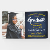 Gefeliciteerd 1 Foto marineblauw goudgeel Afstuder Spandoek (Horizontaal)