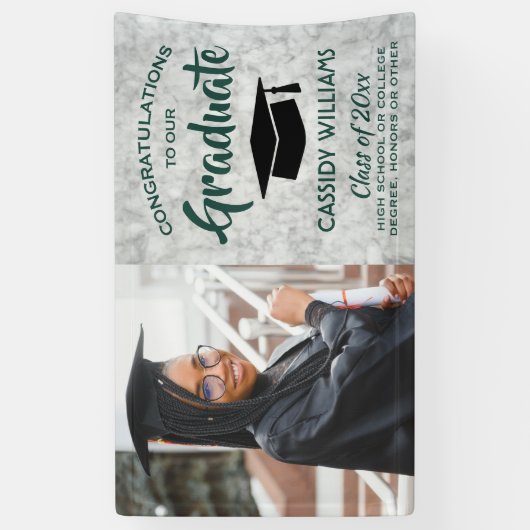 Gefeliciteerd 1 Foto marmer Green en White Afstude Spandoek (Verticaal)