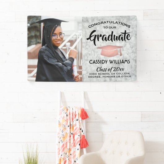 Gefeliciteerd 1 Foto marmer roze Rose Gold Afstude Spandoek (Insitu)