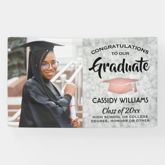 Gefeliciteerd 1 Foto marmer roze Rose Gold Afstude Spandoek (Horizontaal)