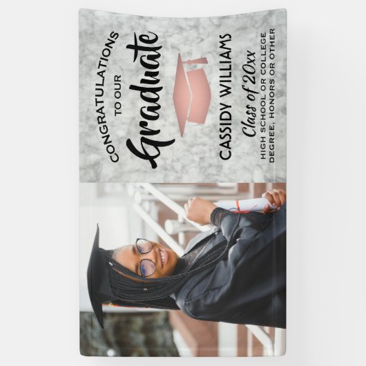 Gefeliciteerd 1 Foto marmer roze Rose Gold Afstude Spandoek (Verticaal)