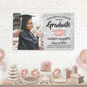 Gefeliciteerd 1 Foto marmer roze Rose Gold Afstude Spandoek