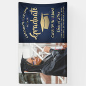 Gefeliciteerd 1 Foto Navy Blue Gold Modern Afstude Spandoek (Verticaal)