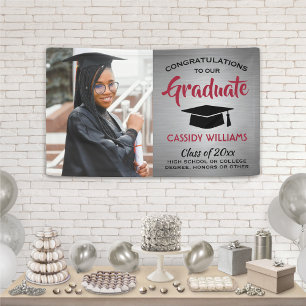 Gefeliciteerd 1 Foto Red Gray Black Modern Afstude Spandoek