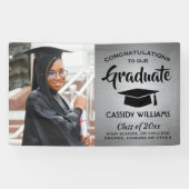 Gefeliciteerd 1 Foto Silver & Black Modern Afstude Spandoek (Horizontaal)