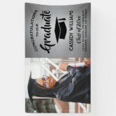 Gefeliciteerd 1 Foto Silver & Black Modern Afstude Spandoek (Verticaal)