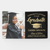 Gefeliciteerd 1 Foto zwart en Gold modern Afstuder Spandoek (Horizontaal)