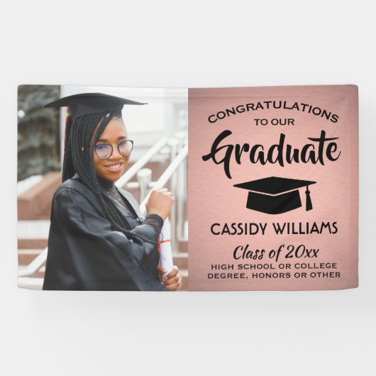 Gefeliciteerd 1 Fotoroze roze roze Afstuderen Spandoek (Horizontaal)