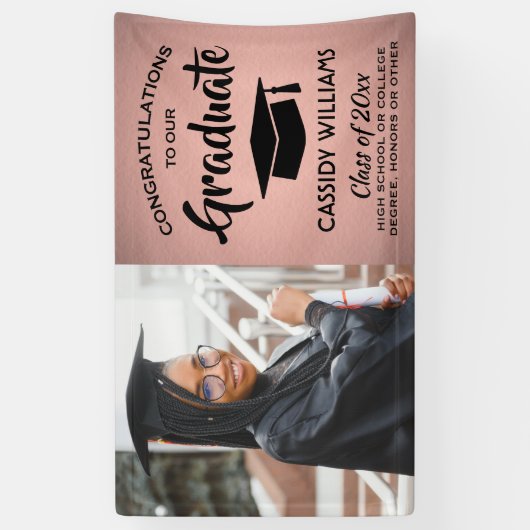 Gefeliciteerd 1 Fotoroze roze roze Afstuderen Spandoek (Verticaal)