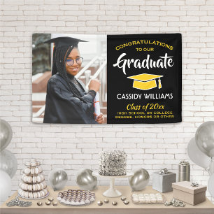Gefeliciteerd 1 Photo Black Gold Yellow Afstuderen Spandoek