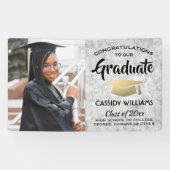 Gefeliciteerd 1 Photo Marble Black en Gold Afstude Spandoek (Horizontaal)