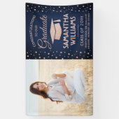 Gefeliciteerd 1 Photo Navy Blue Pink Glitter Afstu Spandoek (Verticaal)