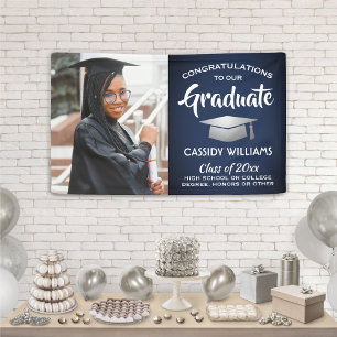 Gefeliciteerd 1 Photo Navy Blue Silver Afstuderen Spandoek