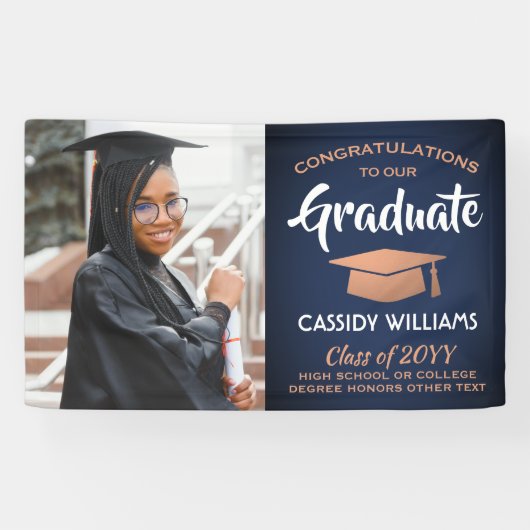 Gefeliciteerd 1 Photo Navy Blue White Copper Afstu Spandoek (Horizontaal)