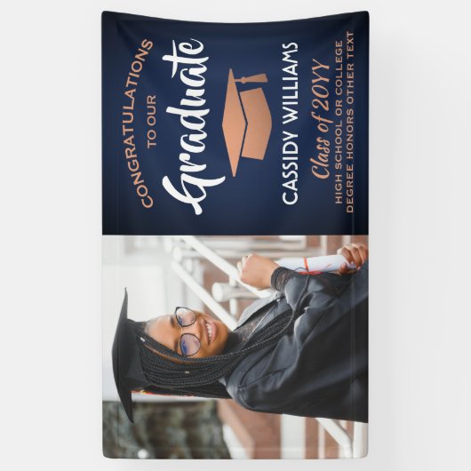 Gefeliciteerd 1 Photo Navy Blue White Copper Afstu Spandoek (Verticaal)