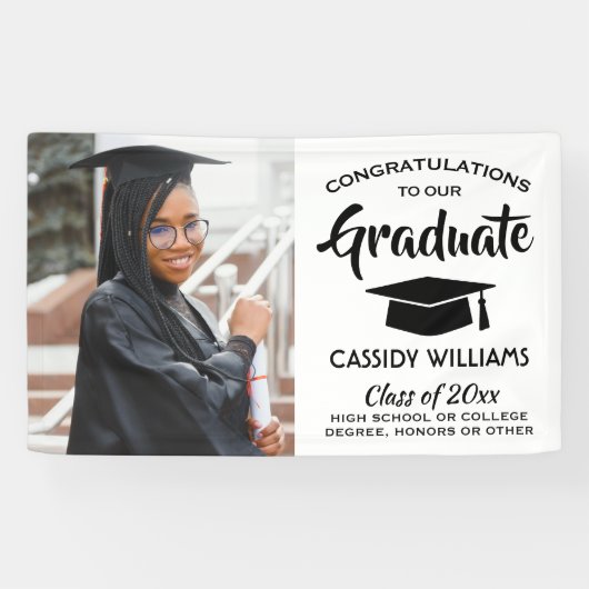 Gefeliciteerd 1 Photo Simple Black and White Afstu Spandoek (Horizontaal)