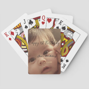 Gefeliciteerd 1e verjaardag naam foto datum stijlv pokerkaarten