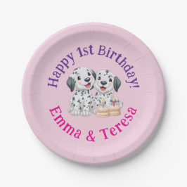 Gefeliciteerd 1e verjaardagsfeestje tweelingmeisje papieren bordje