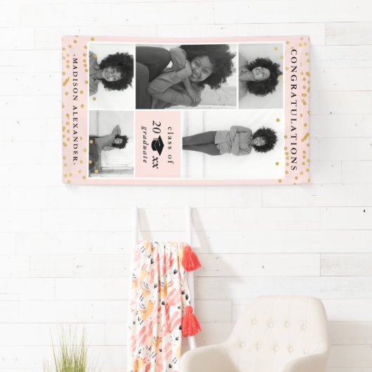 Gefeliciteerd 2019 Afstuderen Blush fotocollage Spandoek (Insitu)