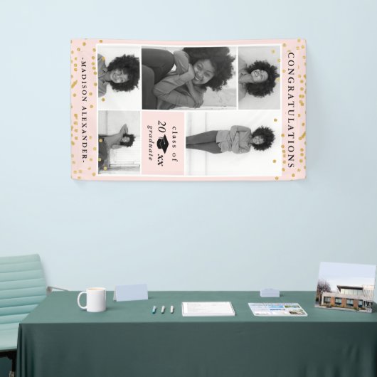 Gefeliciteerd 2019 Afstuderen Blush fotocollage Spandoek (Beurs)