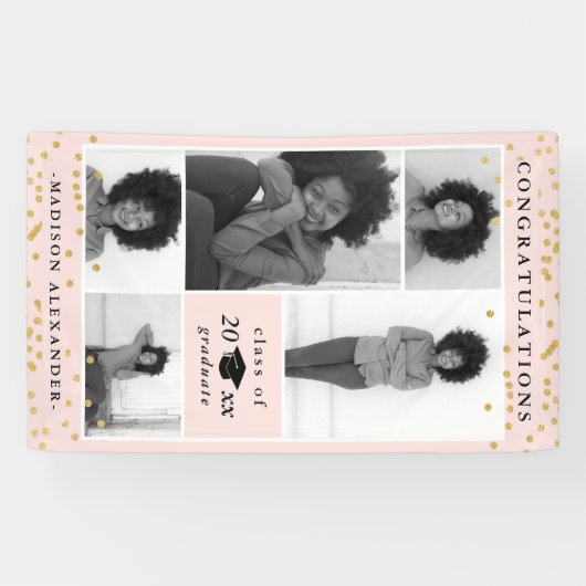 Gefeliciteerd 2019 Afstuderen Blush fotocollage Spandoek (Horizontaal)