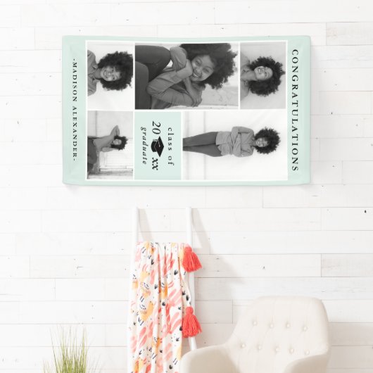 Gefeliciteerd 2019 Afstuderen Mint Photo Collage Spandoek (Insitu)