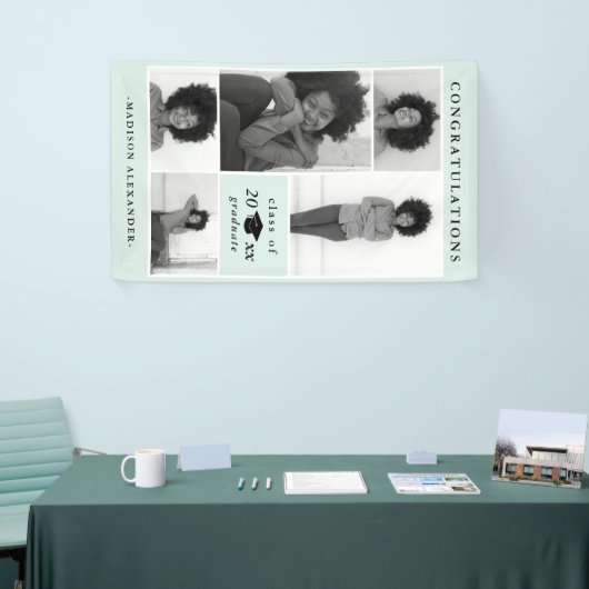 Gefeliciteerd 2019 Afstuderen Mint Photo Collage Spandoek (Beurs)