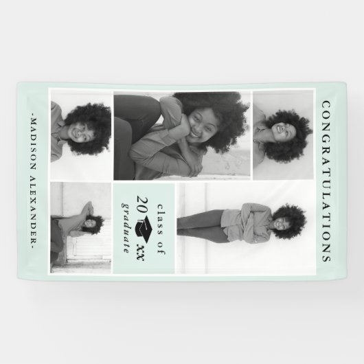 Gefeliciteerd 2019 Afstuderen Mint Photo Collage Spandoek (Horizontaal)