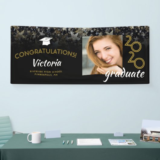 Gefeliciteerd 2020 Afstuderen Gold Stars Foto Spandoek (Beurs)