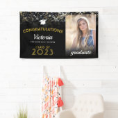 Gefeliciteerd, 2023 Afstuderen foto van zwart en g Spandoek (Insitu)