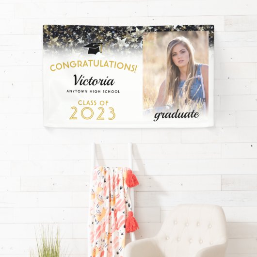 Gefeliciteerd, 2023 Afstuderen Gold en White Photo Spandoek (Insitu)