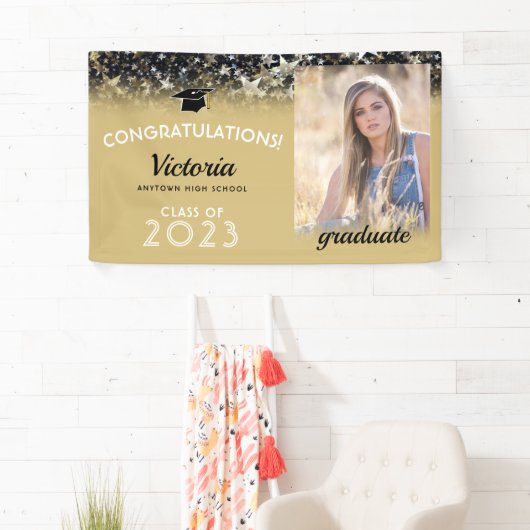 Gefeliciteerd, 2023 Afstuderen Gold Photo Spandoek (Insitu)