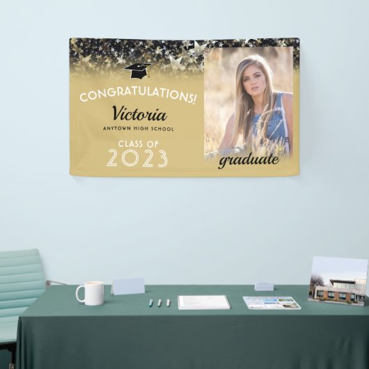 Gefeliciteerd, 2023 Afstuderen Gold Photo Spandoek (Beurs)