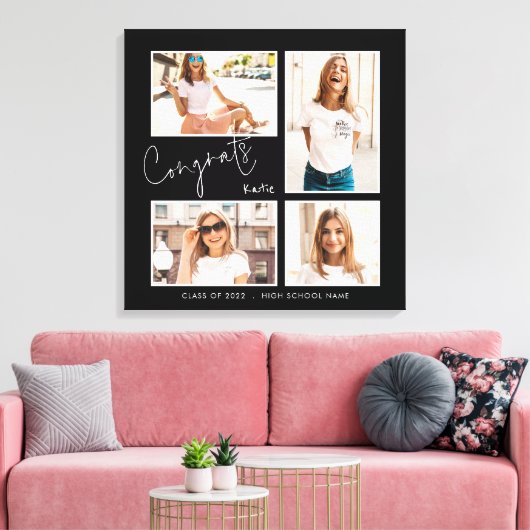 Gefeliciteerd 2024 Afstuderen 4 Fotod Naam Zwart Canvas Afdruk (Insitu (Woonkamer))