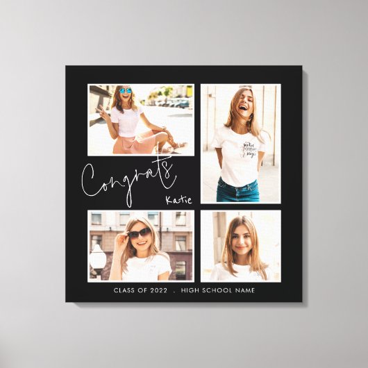 Gefeliciteerd 2024 Afstuderen 4 Fotod Naam Zwart Canvas Afdruk (Voorkant)