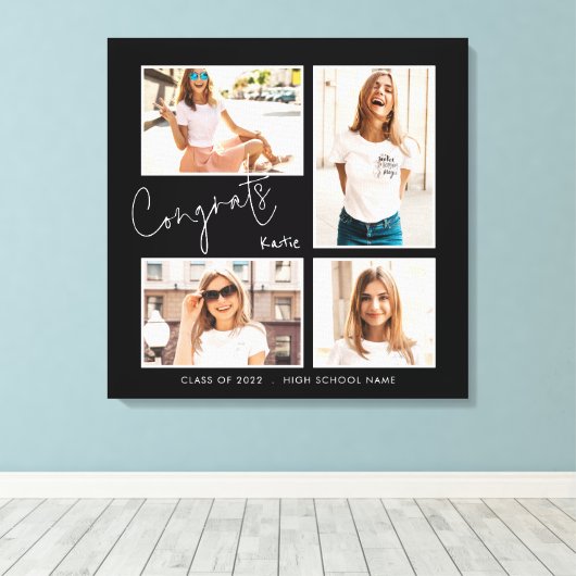 Gefeliciteerd 2024 Afstuderen 4 Fotod Naam Zwart Canvas Afdruk (Insitu (Houten vloer))