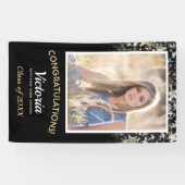 Gefeliciteerd 2025 Afstuderen Zwart en Goud Foto Spandoek (Horizontaal)