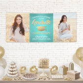 Gefeliciteerd 2 Foto Blauwgroen Blauw Goud Afstude Spandoek